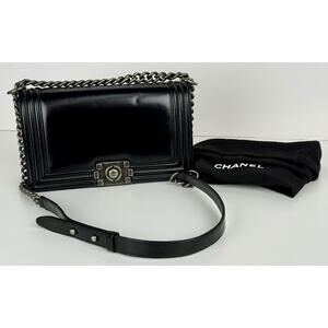 Chanel Reverso Boy Black Leather Shoulder Bag